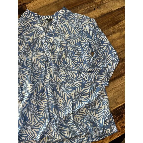 Talbots Blue V-Neck Palm Leaf Cotton Tunic swim cover up Top blouse Size 1X - Picture 2 of 5